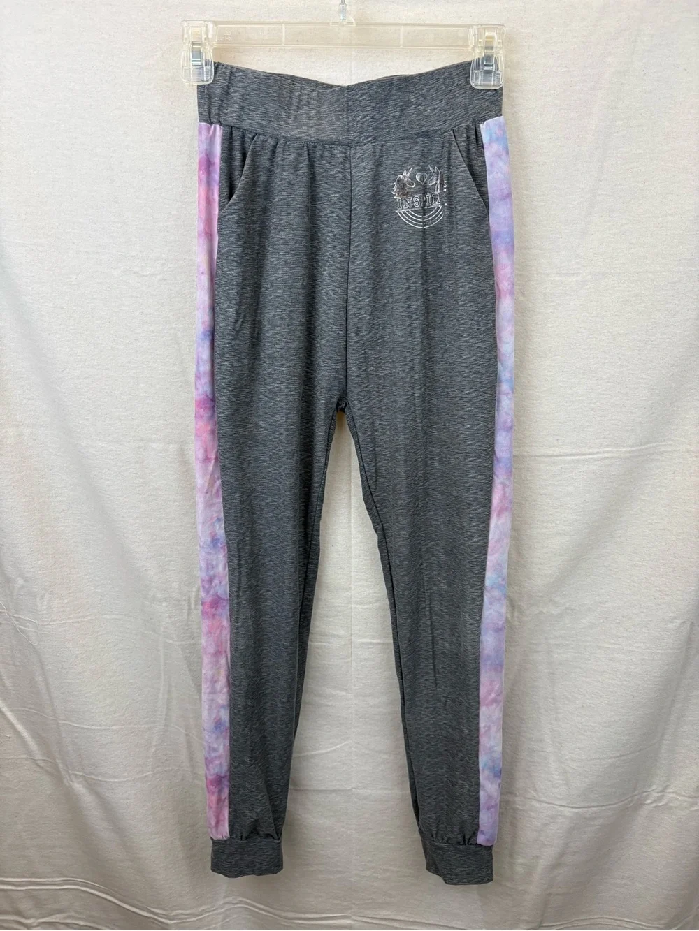 Emma & Elsa Juniors Gray Joggers with Pastel Tie-Dye Side Panels unicorns 12